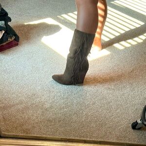 Brown Suede wedge bootie